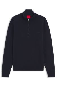 Quarter-zip sweater in cotton, Dark Blue