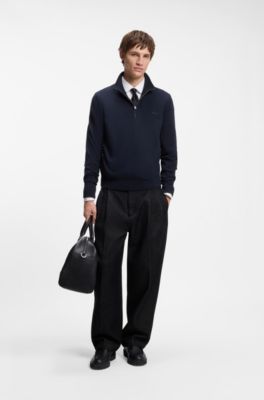 Quarter-zip sweater in cotton, Dark Blue