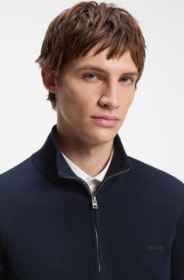 Quarter-zip sweater in cotton, Dark Blue