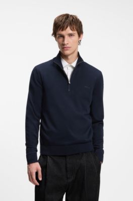 Quarter-zip sweater in cotton, Dark Blue