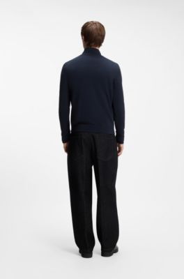 Quarter-zip sweater in cotton, Dark Blue