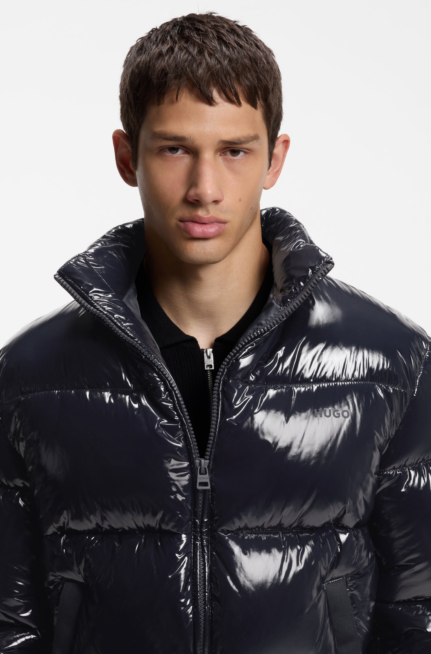 Hugo Glossy water-repellent puffer jacket with tonal logo jackor herr – bild 3
