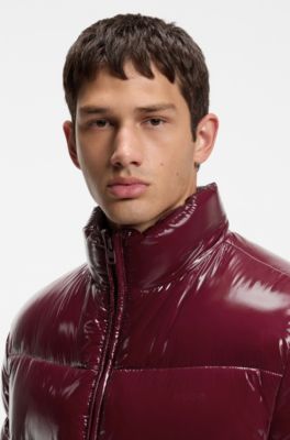 Glossy water-repellent puffer jacket with tonal logo, Dark Red