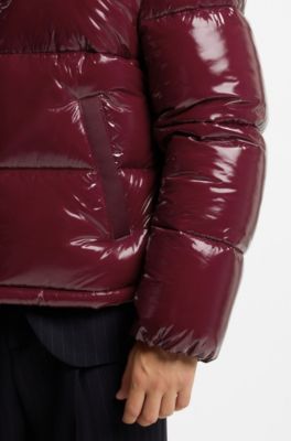 Glossy water-repellent puffer jacket with tonal logo, Dark Red