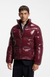 Glossy water-repellent puffer jacket with tonal logo, Dark Red