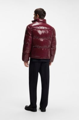 Glossy water-repellent puffer jacket with tonal logo, Dark Red