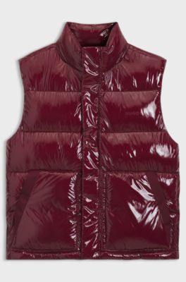 Glossy puffer gilet with taped pockets, Dark Red