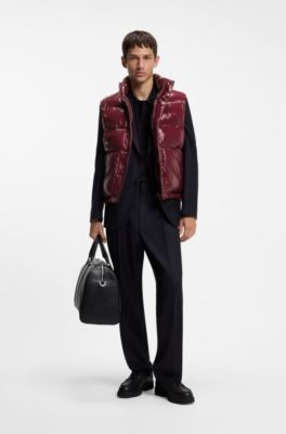 Glossy puffer gilet with taped pockets, Dark Red