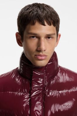 Glossy puffer gilet with taped pockets, Dark Red