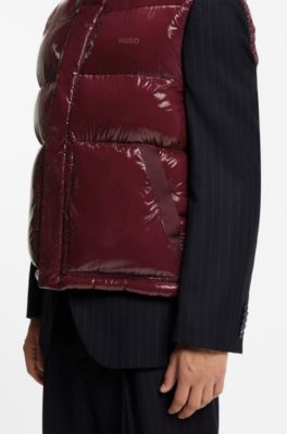 Glossy puffer gilet with taped pockets, Dark Red