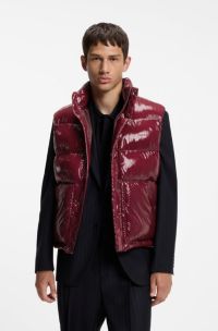Glossy puffer gilet with taped pockets, Dark Red