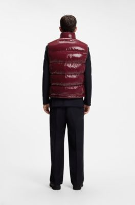 Glossy puffer gilet with taped pockets, Dark Red
