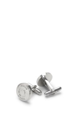 Round cufflinks with logo, Silver tone