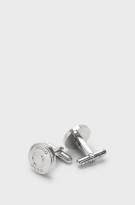 Round cufflinks with logo, Silver tone