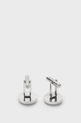 Round cufflinks with logo, Silver tone