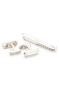 Gift-set tie bar and cufflinks, Silver tone