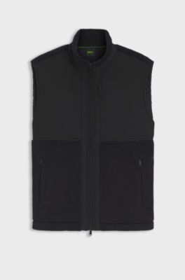 Contrast-panel teddy fleece gilet with logo, Black