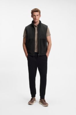 Contrast-panel teddy fleece gilet with logo, Black
