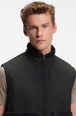 Contrast-panel teddy fleece gilet with logo, Black
