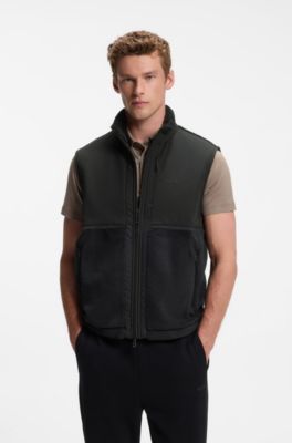 Contrast-panel teddy fleece gilet with logo, Black