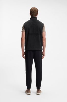Contrast-panel teddy fleece gilet with logo, Black