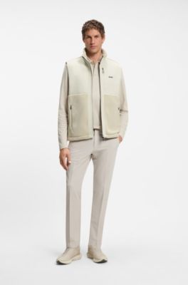 Contrast-panel teddy fleece gilet with logo, Light Beige
