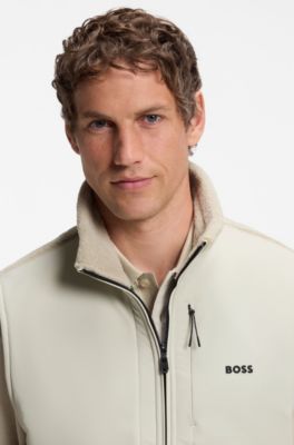 Teddyfleecevest med kontrastpaneler og logo, Lys beige