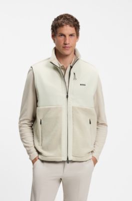 Contrast-panel teddy fleece gilet with logo, Light Beige
