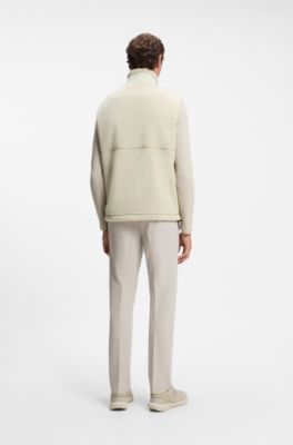 Contrast-panel teddy fleece gilet with logo, Light Beige