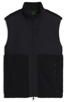 Contrast-panel teddy fleece gilet with logo, Dark Blue