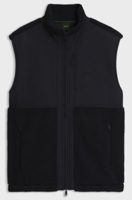 Contrast-panel teddy fleece gilet with logo, Dark Blue