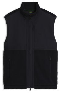 Contrast-panel teddy fleece gilet with logo, Dark Blue