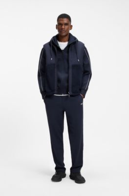 Contrast-panel teddy fleece gilet with logo, Dark Blue