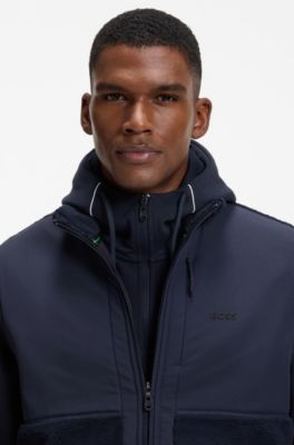 Contrast-panel teddy fleece gilet with logo, Dark Blue