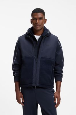 Contrast-panel teddy fleece gilet with logo, Dark Blue