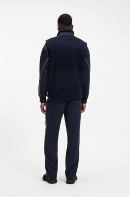 Contrast-panel teddy fleece gilet with logo, Dark Blue