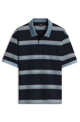 Relaxed-fit cotton terry polo shirt with stripes, Dark Blue