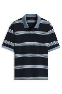 Relaxed-fit cotton terry polo shirt with stripes, Dark Blue