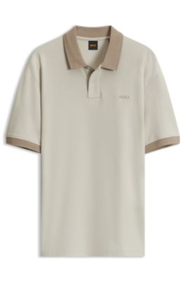 Relaxed-fit polo with contrast collar and cuffs, Light Beige