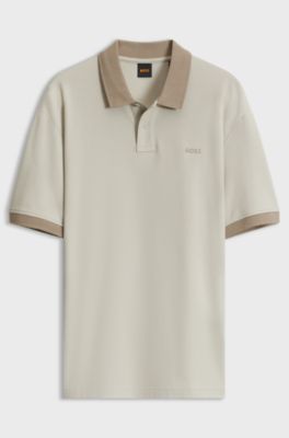 Relaxed-fit polo with contrast collar and cuffs, Light Beige