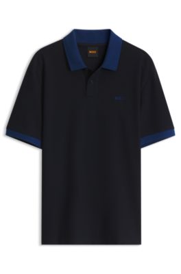 Relaxed-fit polo with contrast collar and cuffs, Dark Blue