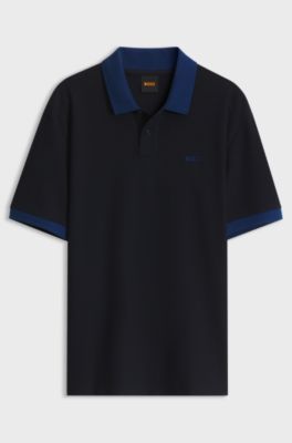Relaxed-fit polo with contrast collar and cuffs, Dark Blue