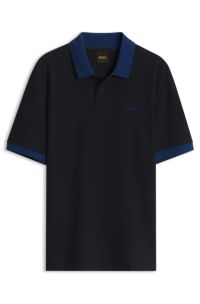 Relaxed-fit polo with contrast collar and cuffs, Dark Blue