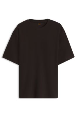 Relaxed-fit T-shirt in waffle-jacquard cotton, Dark Brown