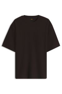 Relaxed-fit T-shirt in waffle-jacquard cotton, Dark Brown