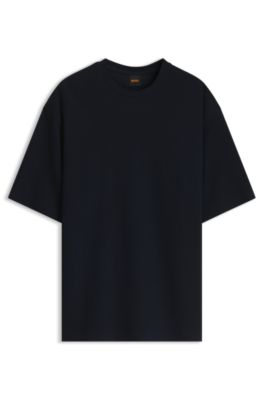 Relaxed-fit T-shirt in waffle-jacquard cotton, Dark Blue