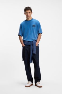 T-shirt in jersey di cotone lavato con stampa grafica, Blu