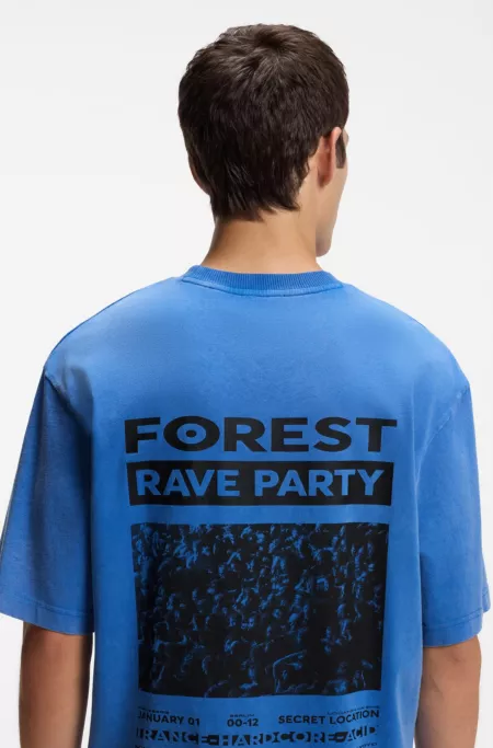 Graphic-print T-shirt in washed cotton jersey