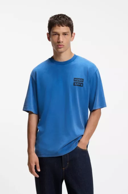 Graphic-print T-shirt in washed cotton jersey