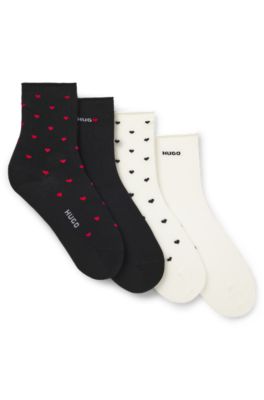 Four-pack of socks with heart and logo details, Patterned